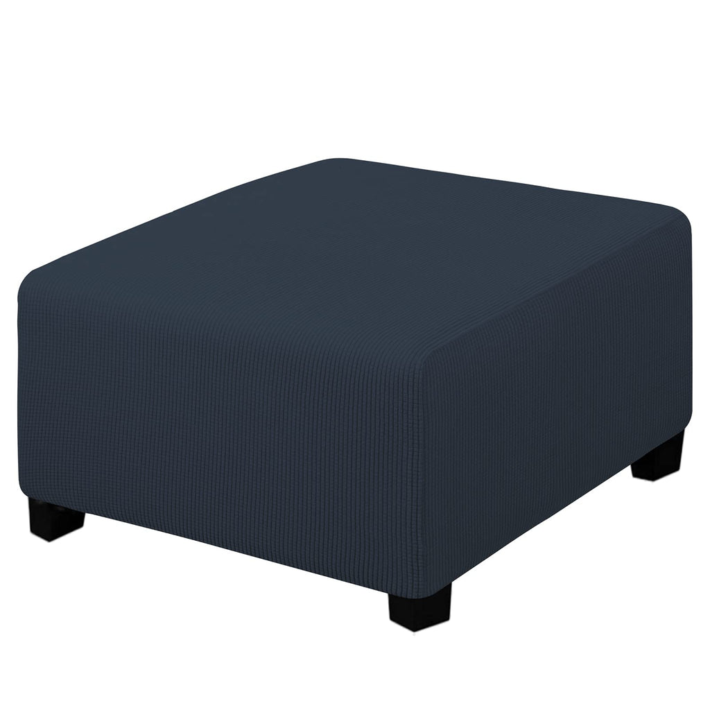 Easy-Going Stretch Square Ottoman Cover Folding Storage Stool Furniture Protector Soft Rectangle Slipcover With Elastic Bottom (30X30X15Inch, Dark Blue)