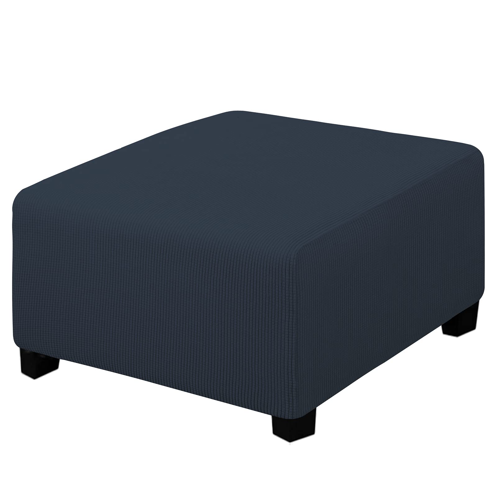Easy-Going Stretch Square Ottoman Cover Folding Storage Stool Furniture Protector Soft Rectangle Slipcover With Elastic Bottom (30X30X15Inch, Dark Blue)