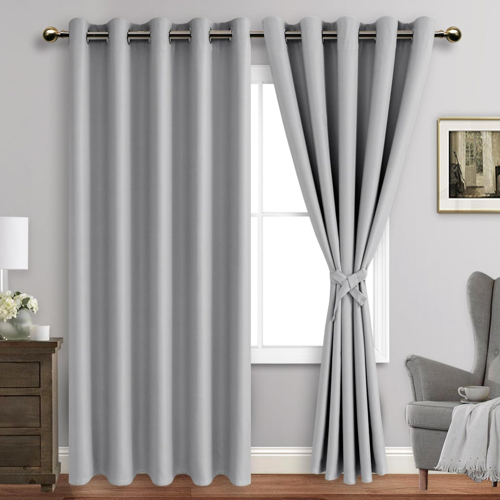 Jiuzhen Silver Grey Blackout Curtains With Tiebacks Thermal Insulated, Light Blocking And Noise Reducing Grommet Curtains For And Living Room, Set Of 2 Window Curtain Panels, 60 X 96 Inch Length