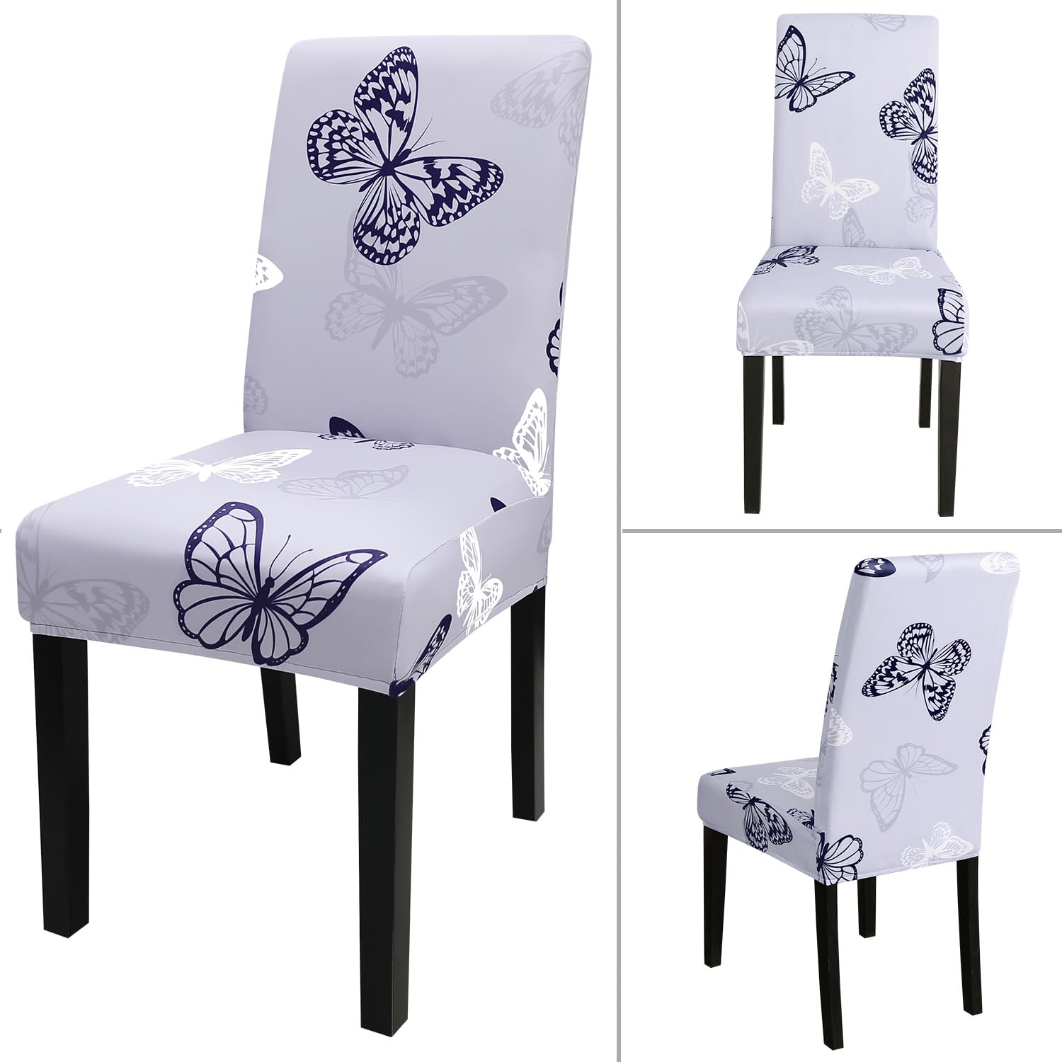Jqinhome Pattern Chair Covers For Dining Room Set Of 4, High Stretch Removable Washable Parsons Chair Slipcover For Home Party Hotel Wedding Ceremony (Grey Butterfly,4Pcs)