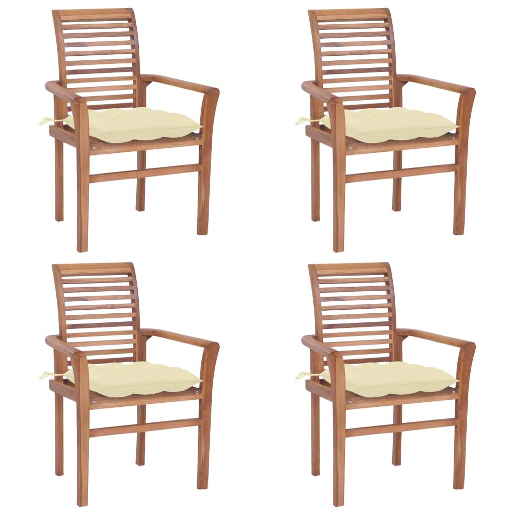 vidaXL Stackable Dining Chairs Set with Comfortable Cream White Cushions Made from Durable Fine Sanded Solid Teak Hardwood - Easy Storage and Perfect for Garden, Patio or Dining Room