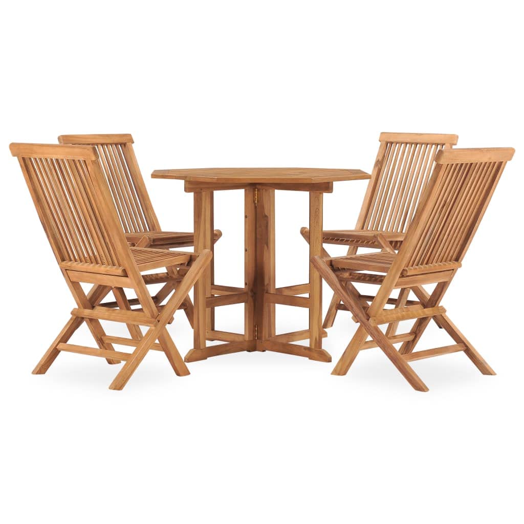 vidaXL Outdoor Dining Set, Solid Teak Wood, Foldable Design, Patio Garden Furniture Set, Includes Square Table and 4 Chairs.