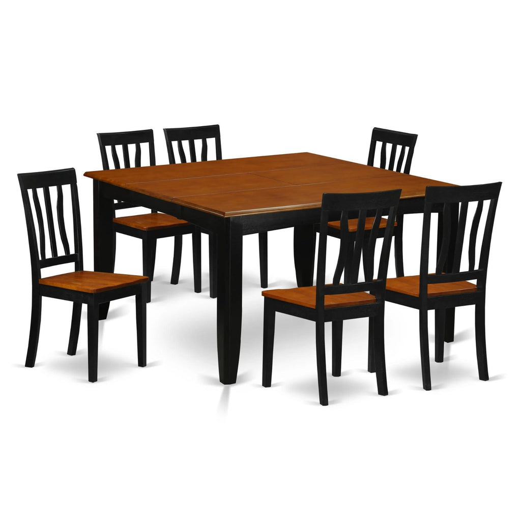 East West Furniture PFAN7-BCH-W 7 Piece Kitchen Table Set Consist of a Square Dining Table with Butterfly Leaf and 6 Dining Chairs, 54x54 Inch, Black & Cherry