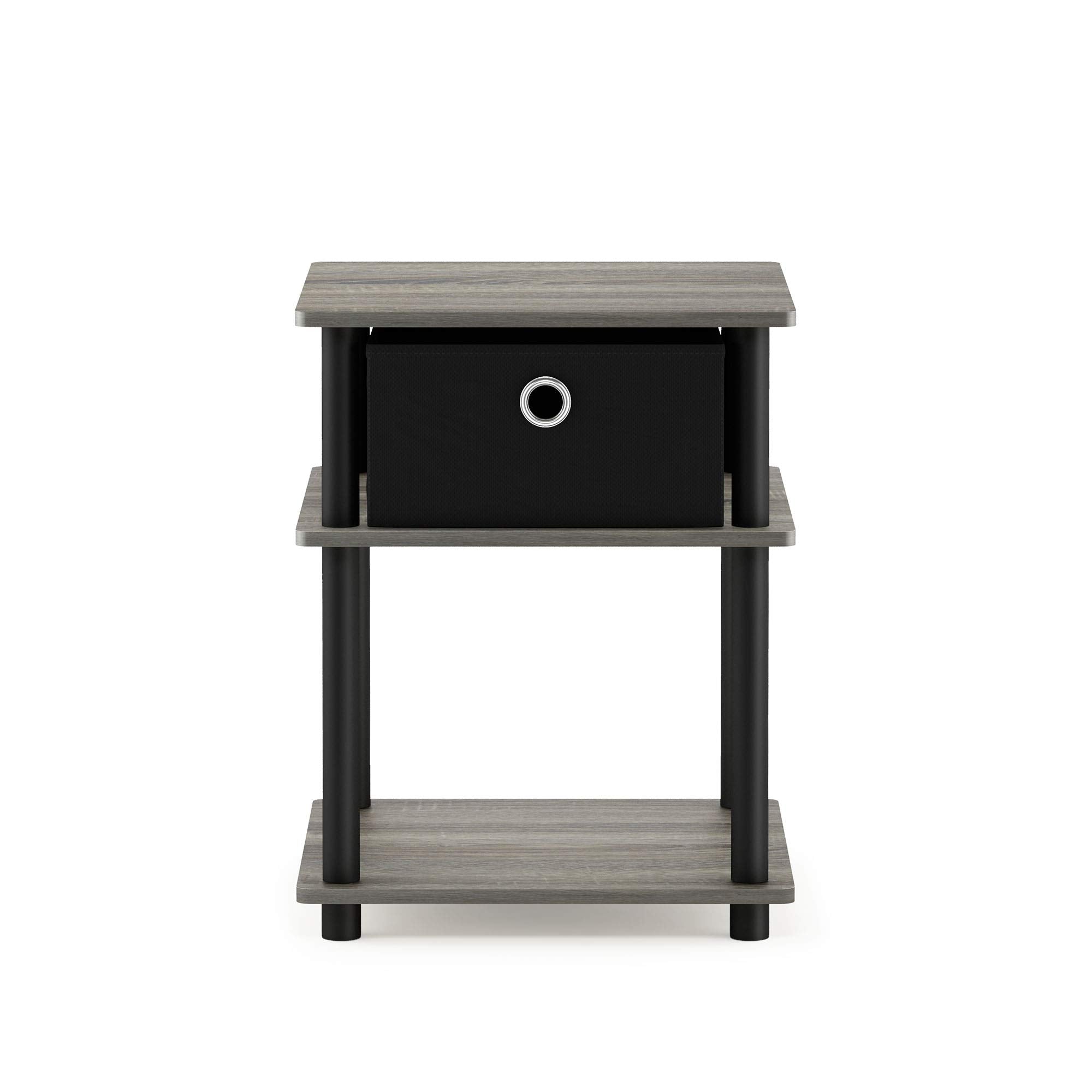 Furinno Turn-N-Tube 3-Tier End Table, French Oak Grey/Black/Black,18063GYW/BK/BK