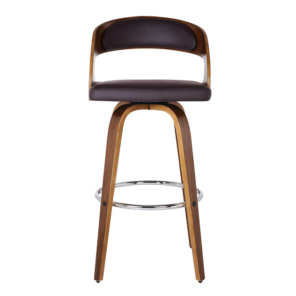 HomeRoots Wood, Faux Leather/Leatherette Brown Faux Leather Modern Walnut Wooden Bar Stool