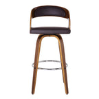 HomeRoots Wood, Faux Leather/Leatherette Brown Faux Leather Modern Walnut Wooden Bar Stool