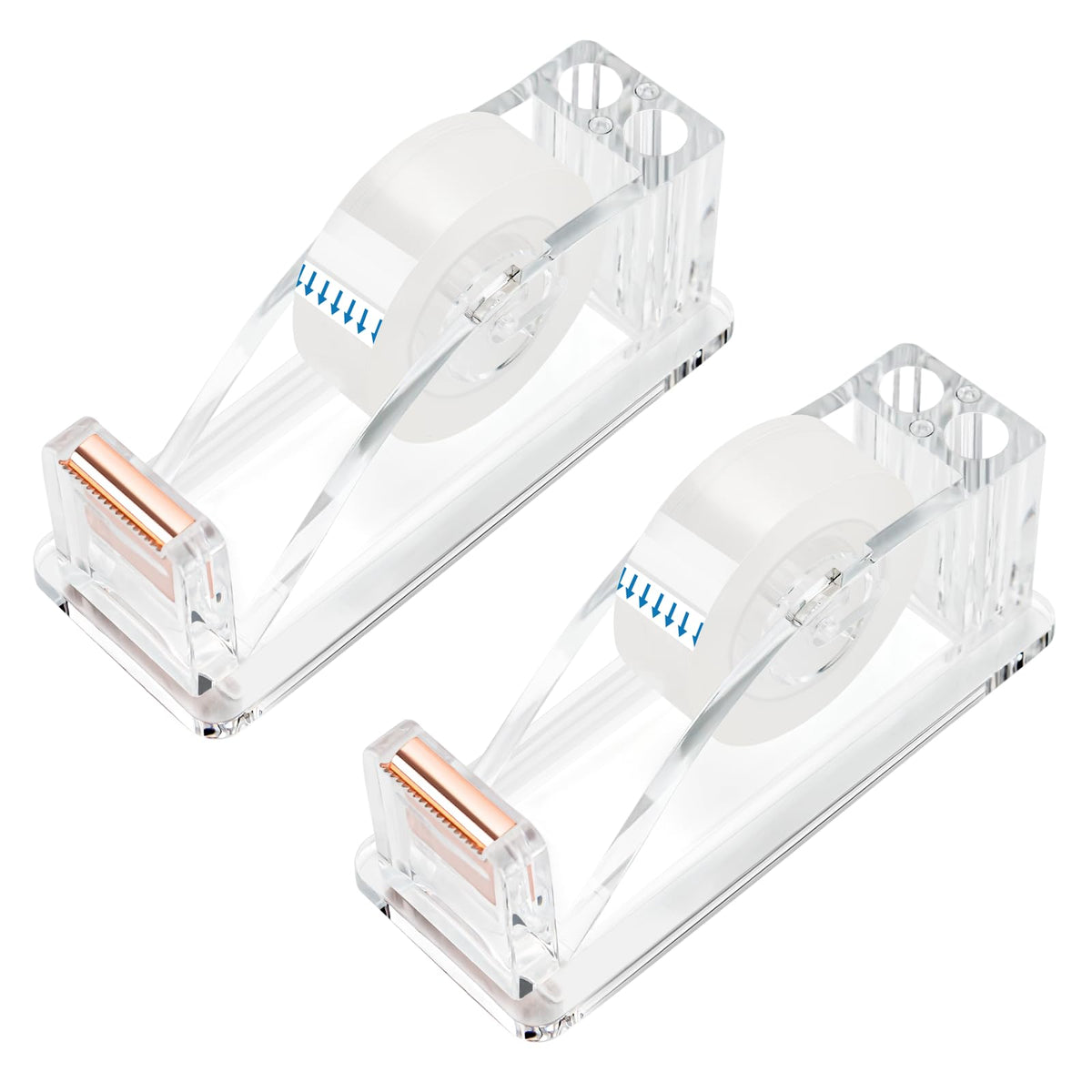 Jefure 2 Pcs Transparent Acrylic Tape Dispenser, Non-Skid Tape Cutter Holder, Clear Tape Dispensers Bulk For Desk, Office, Home,