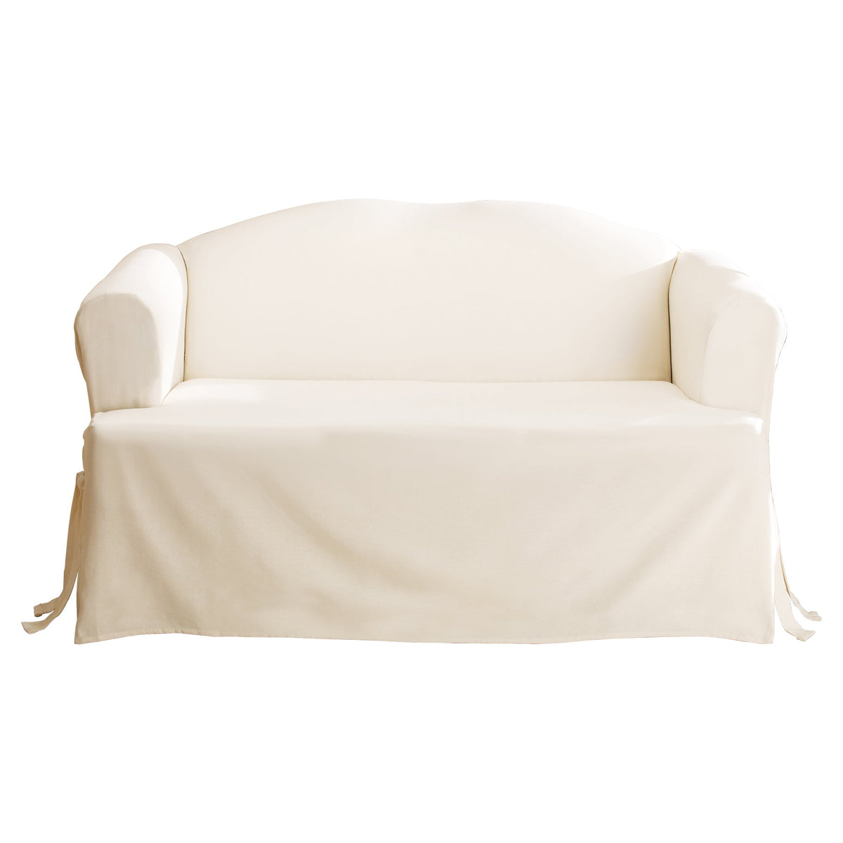 Surefit Duck Cotton Loveseat T-Cushion Slipcover - One Piece Slipcover, Relaxed Woven Fit, 100% Cotton, Machine Washable (T-Cushion Loveseat, Natural Color)