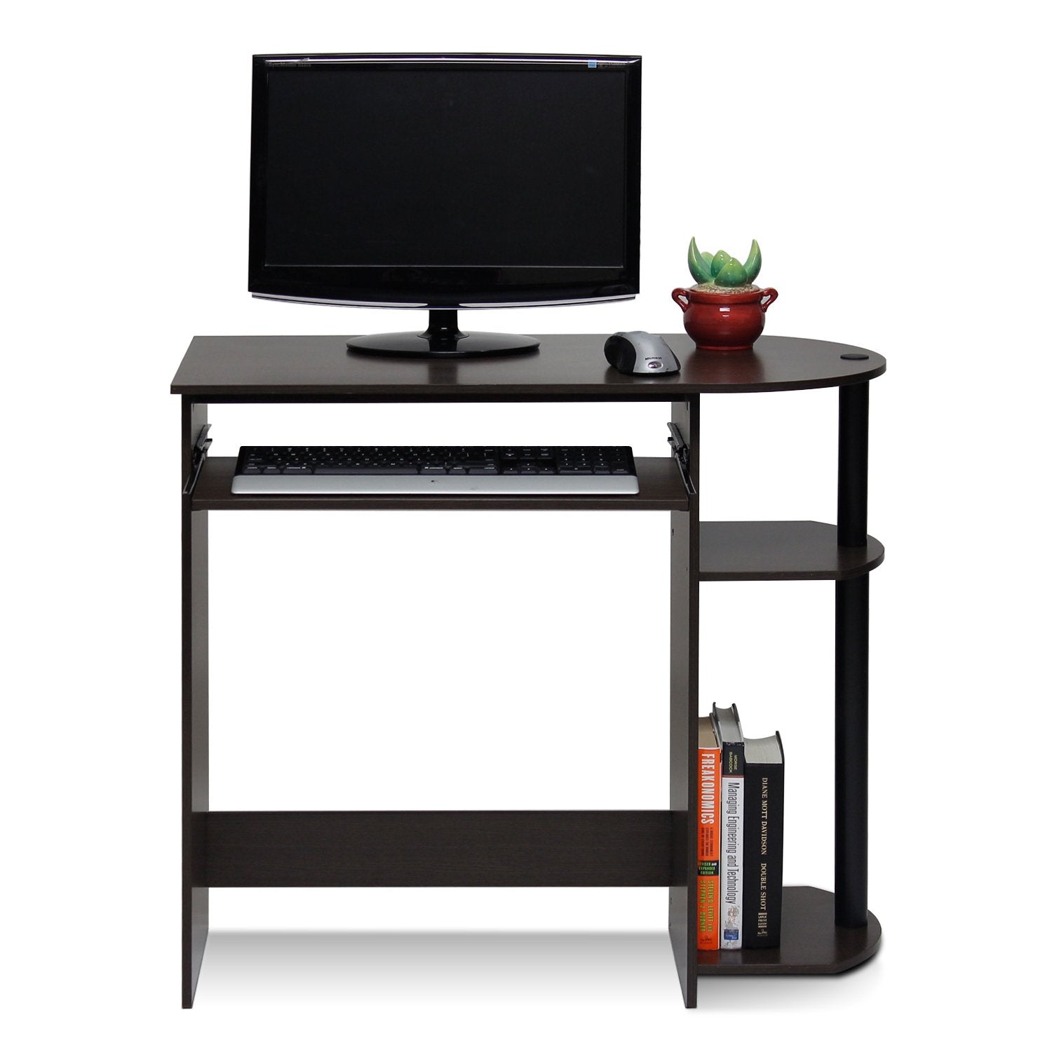 Furinno Simplistic Easy Assembly Computer Desk, With Keyboard Tray, Dark Brown/Black
