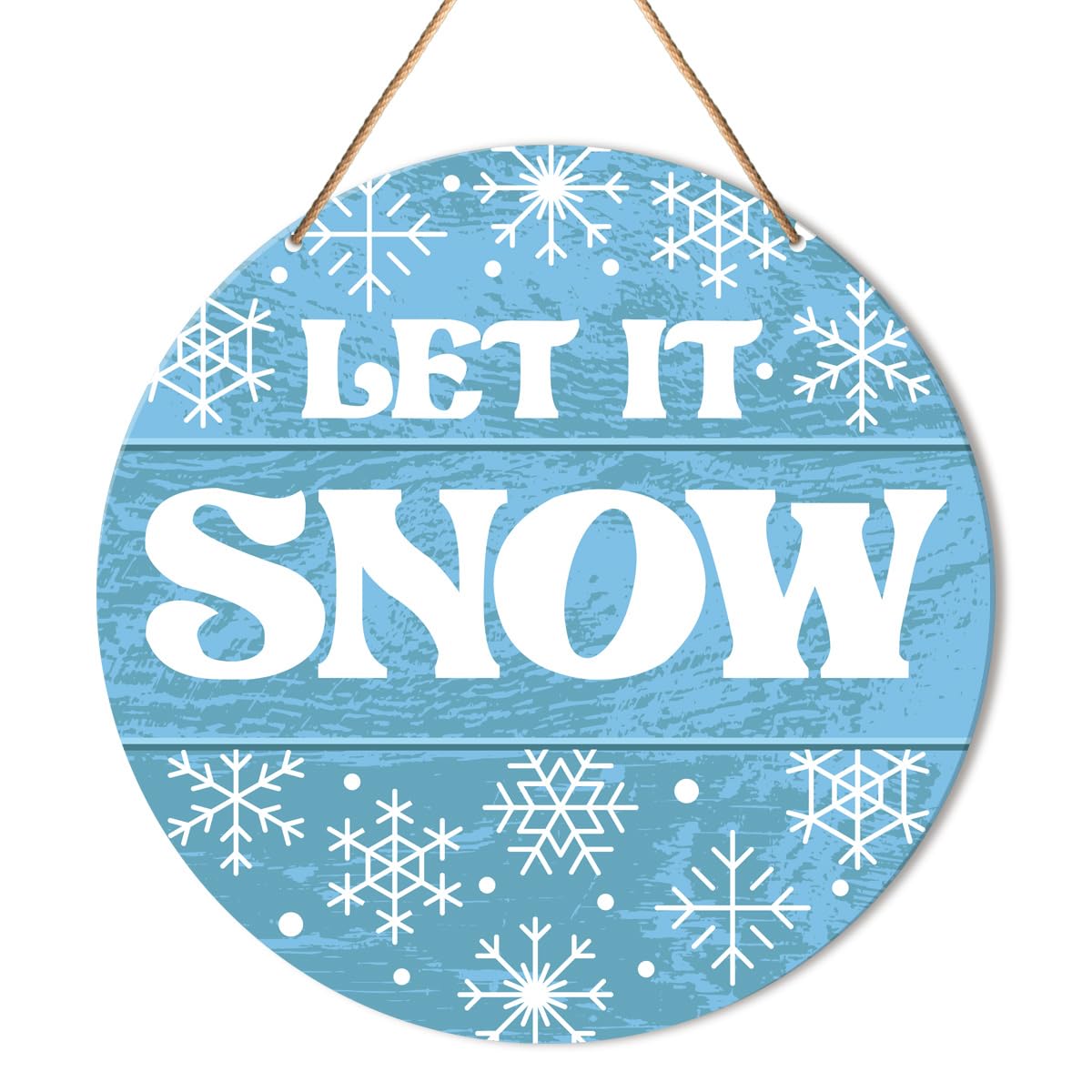 Muktoujaumai Winter Sign Front Door Decor, Christmas Round Hanging Sign Decor Snowflake Xmas Holiday Wall Decorations Winter Woo