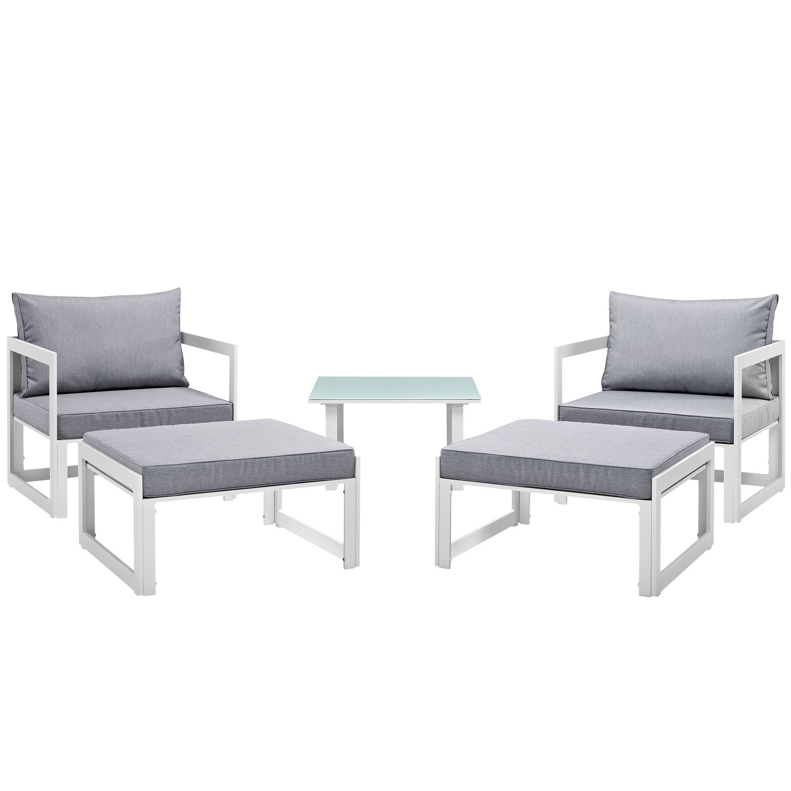 Modway Fortuna Aluminum 5-Piece Outdoor Patio Furniture Set With Cushions In White Gray