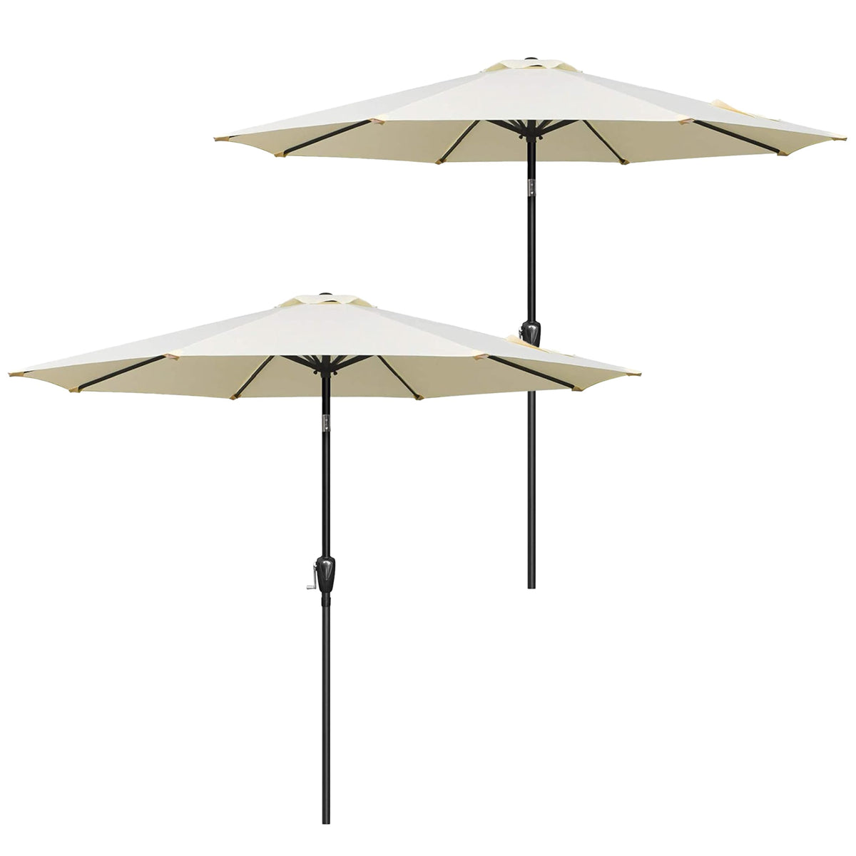 Simple Deluxe 2 Pack 9Ft Outdoor Patio Umbrella Table Market Umbrella With Push Button Tilt And Crank, 8 Sturdy Ribs, Uv Protection Waterproof For Garden, Lawn, Deck, Backyard, Pool, Creamy White