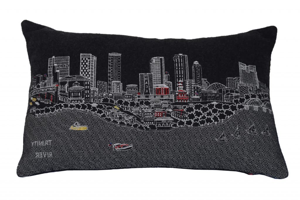 HomeRoots Grey 24' Black Fort Worth Nighttime Skyline Lumbar Decorative Pillow