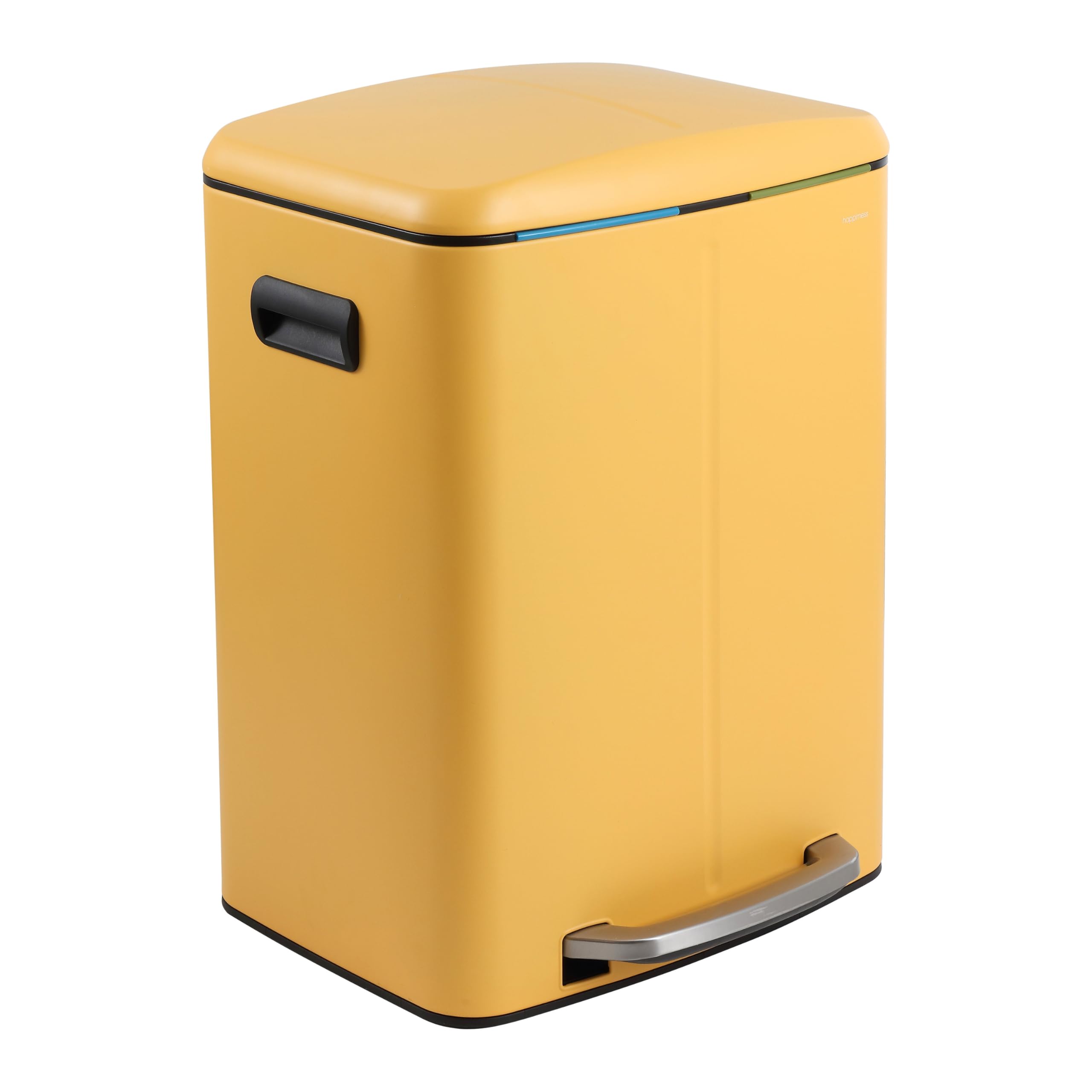 happimess HPM1005L Marco Rectangular 10.6-Gallon Double Bucket Trash Can with Soft-Close Lid, Daffodil Yellow for Home, Kitchen,