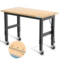 Larbanke 48'' Heavy-Duty Adjustable Workbench With Brake Wheels,Hardwood Worktable Weight Capacity Over 2000 Lbs,Rubber Wood Wor