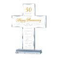 YWHL 50th Wedding Anniversary Religious Cross Gifts for Parents, Laser Engraved Glass Standing Cross Keepsake for Couple, 50 Yea