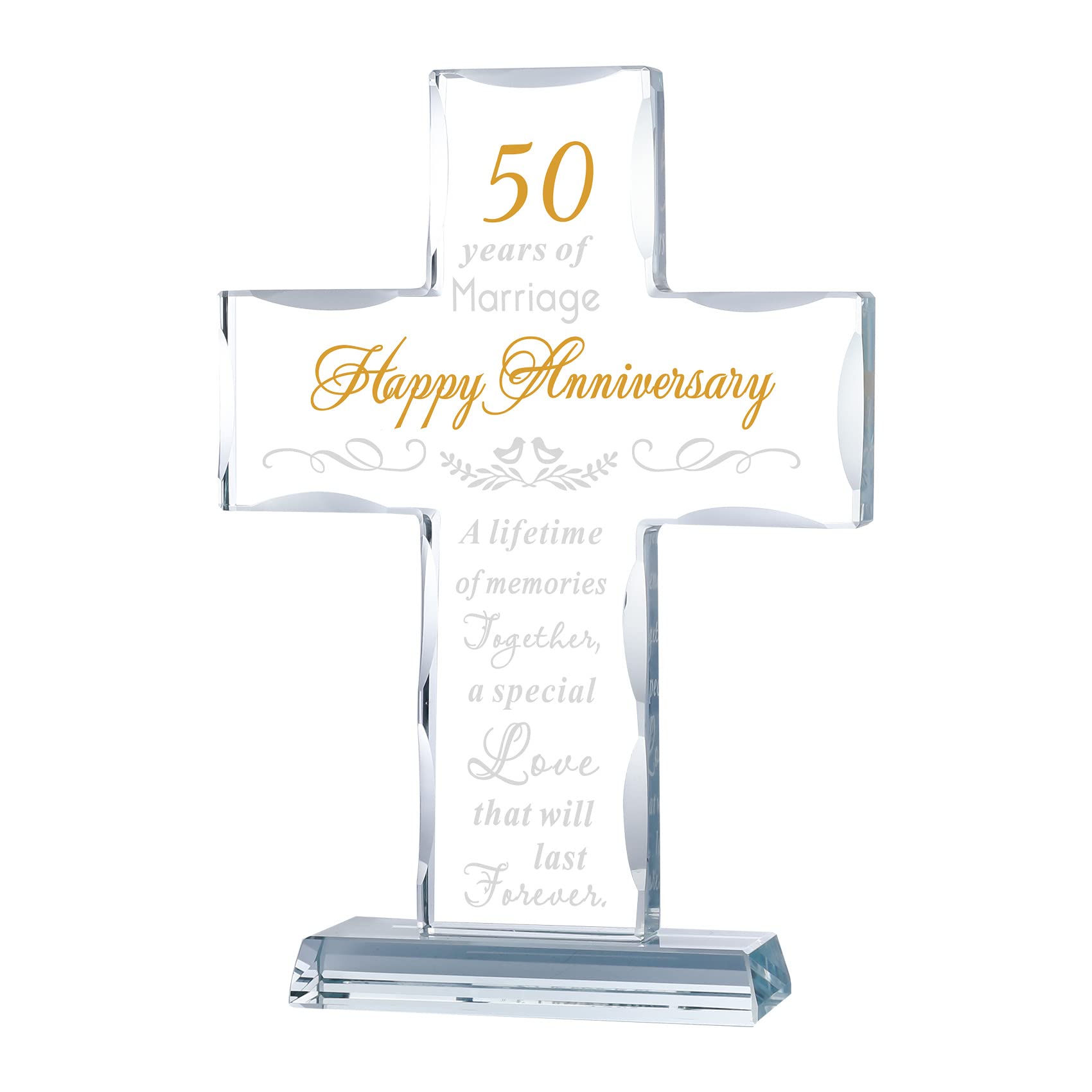 YWHL 50th Wedding Anniversary Religious Cross Gifts for Parents, Laser Engraved Glass Standing Cross Keepsake for Couple, 50 Yea