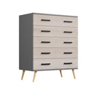Woodpeckers Furniture And Mattress Eli Mid-Century Modern 5 Drawer Chest (Dark Gray & Honey Oak)