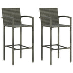 vidaXL 2-Piece Bar Stools Set with Footrest, Indoor/Outdoor Seating Chairs, Weather-Resistant Poly Rattan, Gray, Modern Design