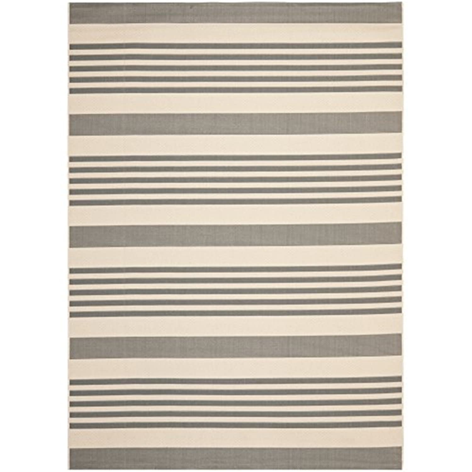 SAFAVIEH Courtyard Collection Area Rug - 6'7'' x 9'6'', Grey & Bone, Stripe Design, Non-Shedding & Easy Care, Indoor/Outdoor & W