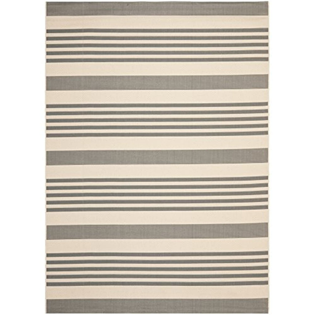 SAFAVIEH Courtyard Collection Area Rug - 6'7'' x 9'6'', Grey & Bone, Stripe Design, Non-Shedding & Easy Care, Indoor/Outdoor & W