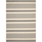 SAFAVIEH Courtyard Collection Area Rug - 6'7'' x 9'6'', Grey & Bone, Stripe Design, Non-Shedding & Easy Care, Indoor/Outdoor & W