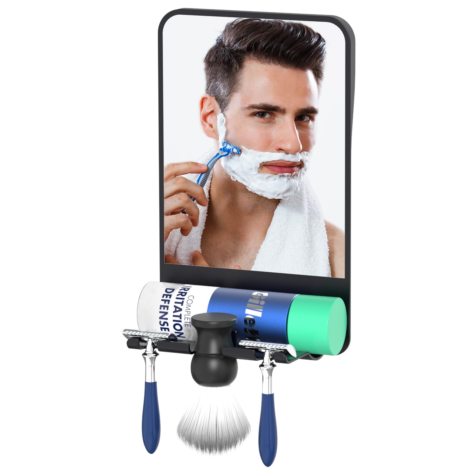 COSMIRROR Shower Mirror Fogless for Shaving with Multiple Razor Holders, No-Drilling Adjustable Fogless Mirror for Shower, Bathr