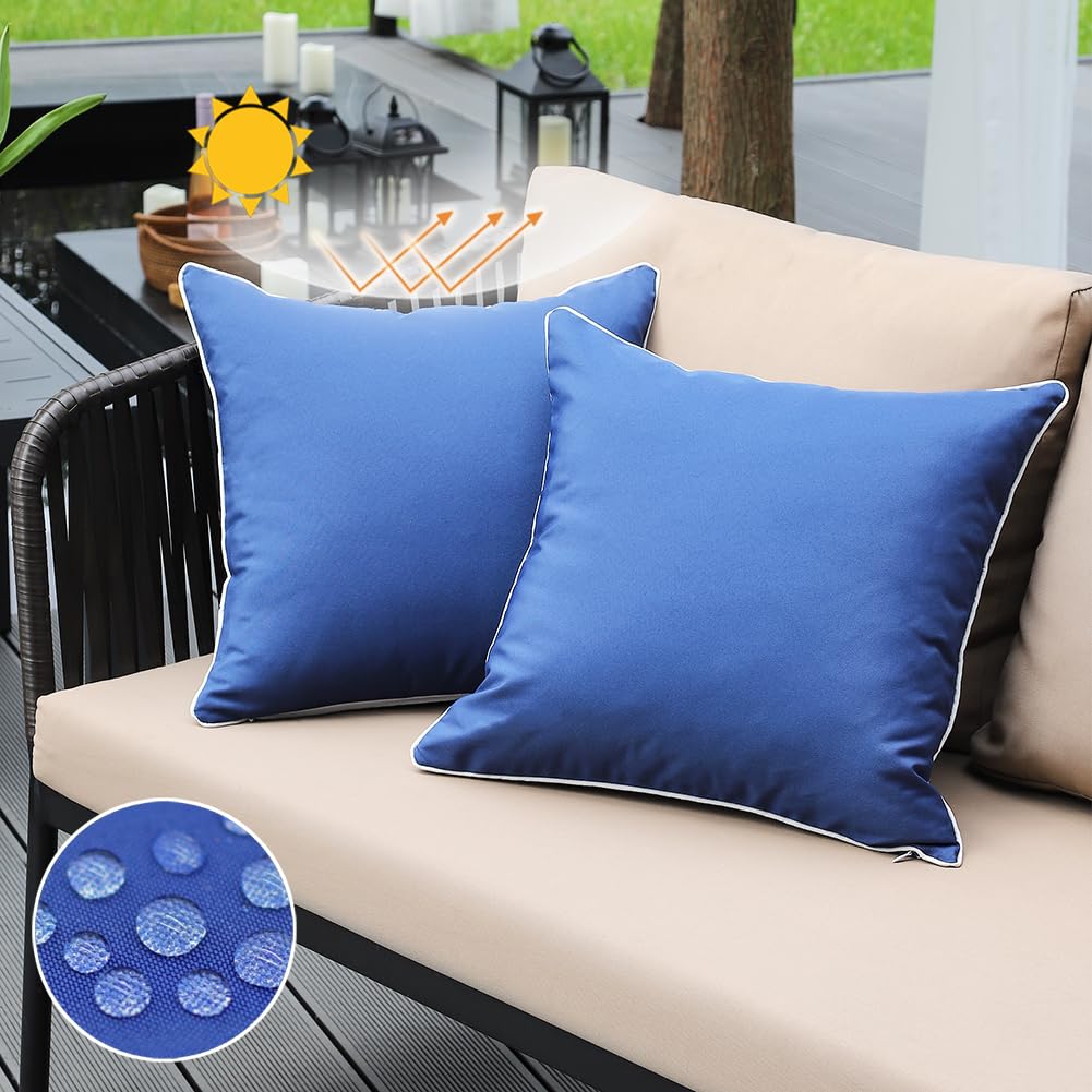 Jojogogo Navy Blue Outdoor Pillows Waterproof Throw Pillow Covers 18X18 Set Of 2, Dark Blue Front Porch Decor Outdoor Sunproof P