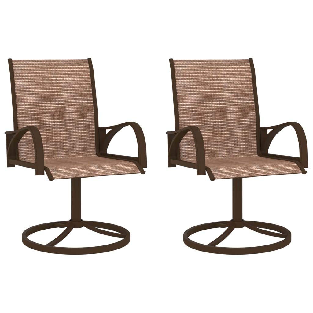 vidaXL Modern Patio Swivel Chairs - Set of 2 - Textilene and Powder-Coated Steel - Weather Resistant - Quick Drying - Brown - Assembly Required
