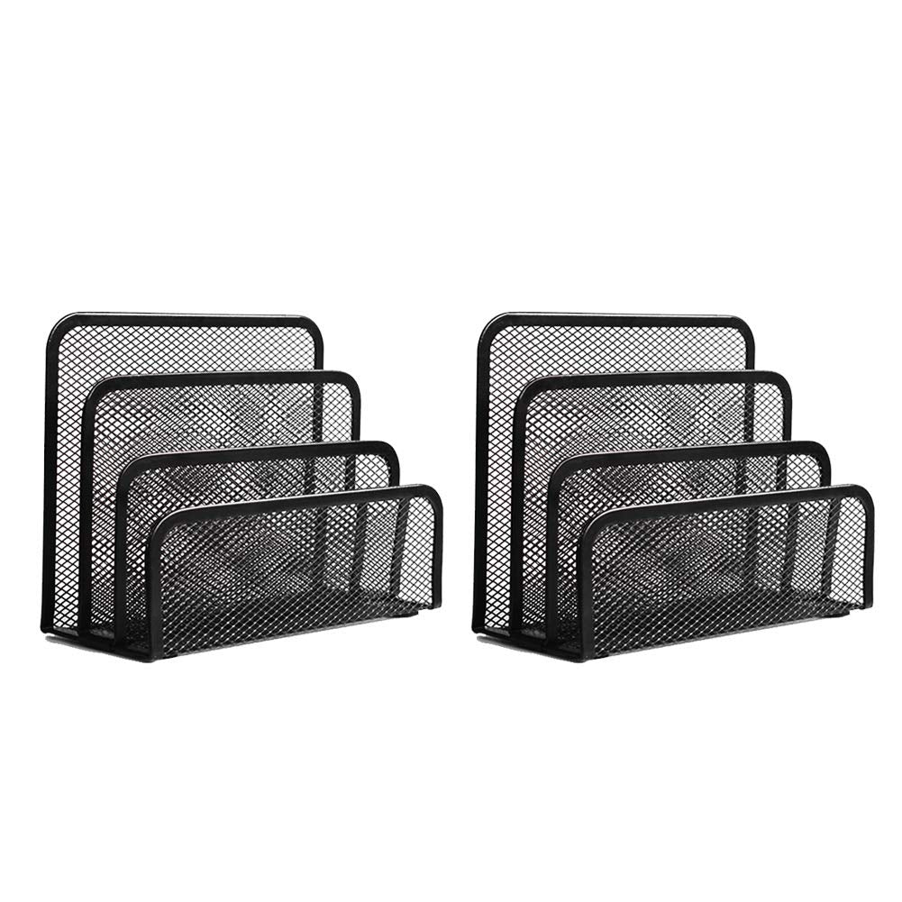 Wishacc Folder Holder Desk, 2 Pack Mail Organizer Letter Holder For Desk Metal Mesh With 3 Vertical Upright Compartments