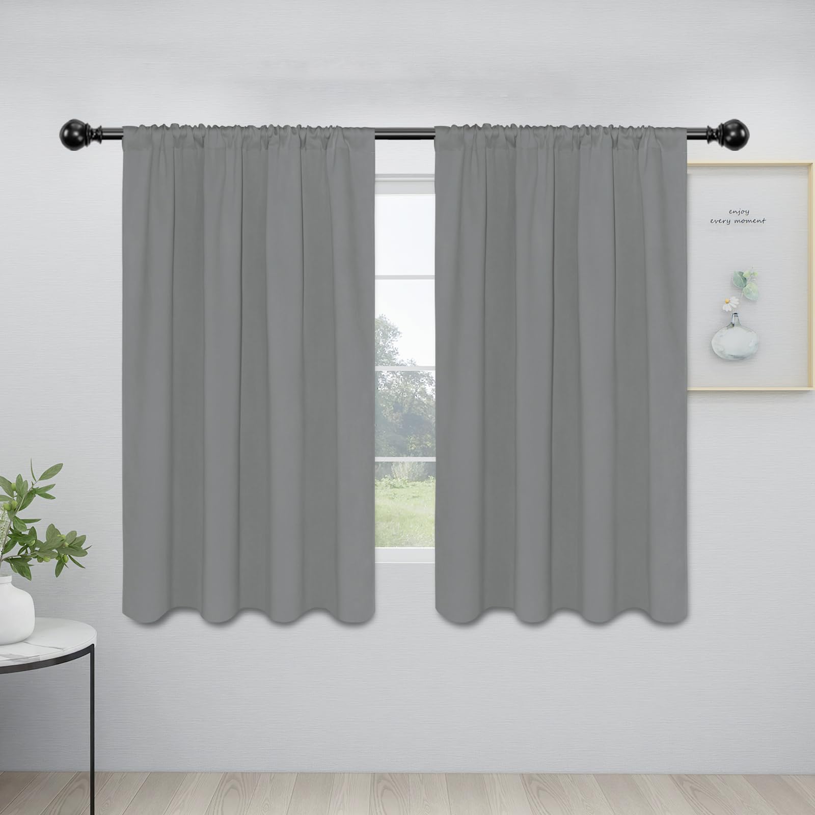 Easy-Going Rod Pocket Blackout Curtains For Bedroom, Room Darkening Window Curtains For Living Room, Thermal Insulated Noise Reduction Solid Window Drapes, 2 Panels(42X54 In, Light Gray)