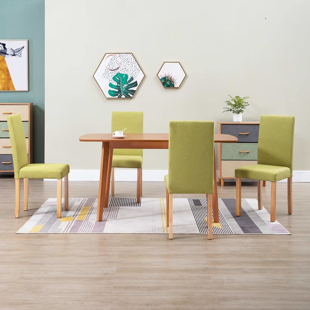 vidaXL Ergonomically Designed Dining Chairs in Green Fabric, Set of 4 - Solid Wooden Legs and Soft Upholstery for Comfort and Stability