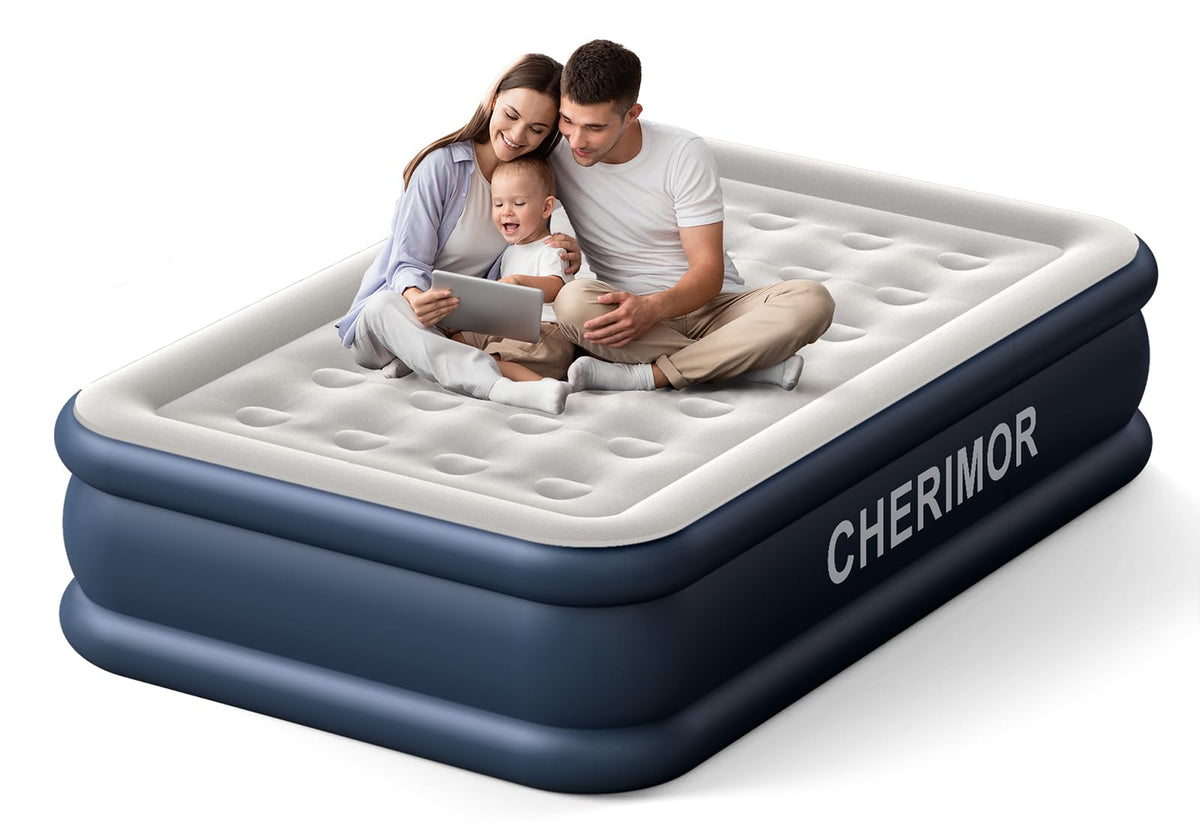 Cherimor Air Mattress, 18 Inch High Thicken Sturdy Full Size Inflatable Mattress With Built In Pump, Quickly Inflatable, Portabl
