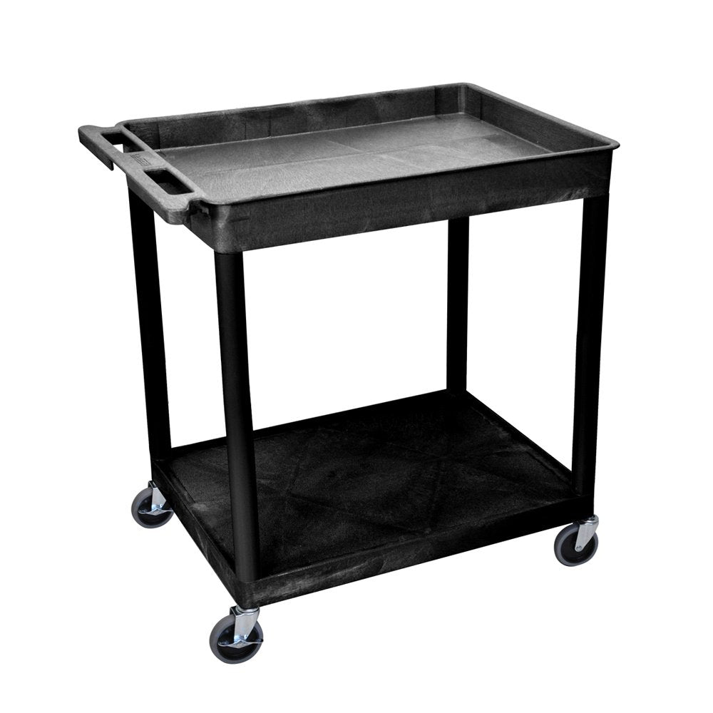 LUXOR TC12-B Large Top Tub and Flat Bottom Shelf Cart, 4 Caster Wheels with Locking Brake, Assembly Required, 200 lbs., 32   W x