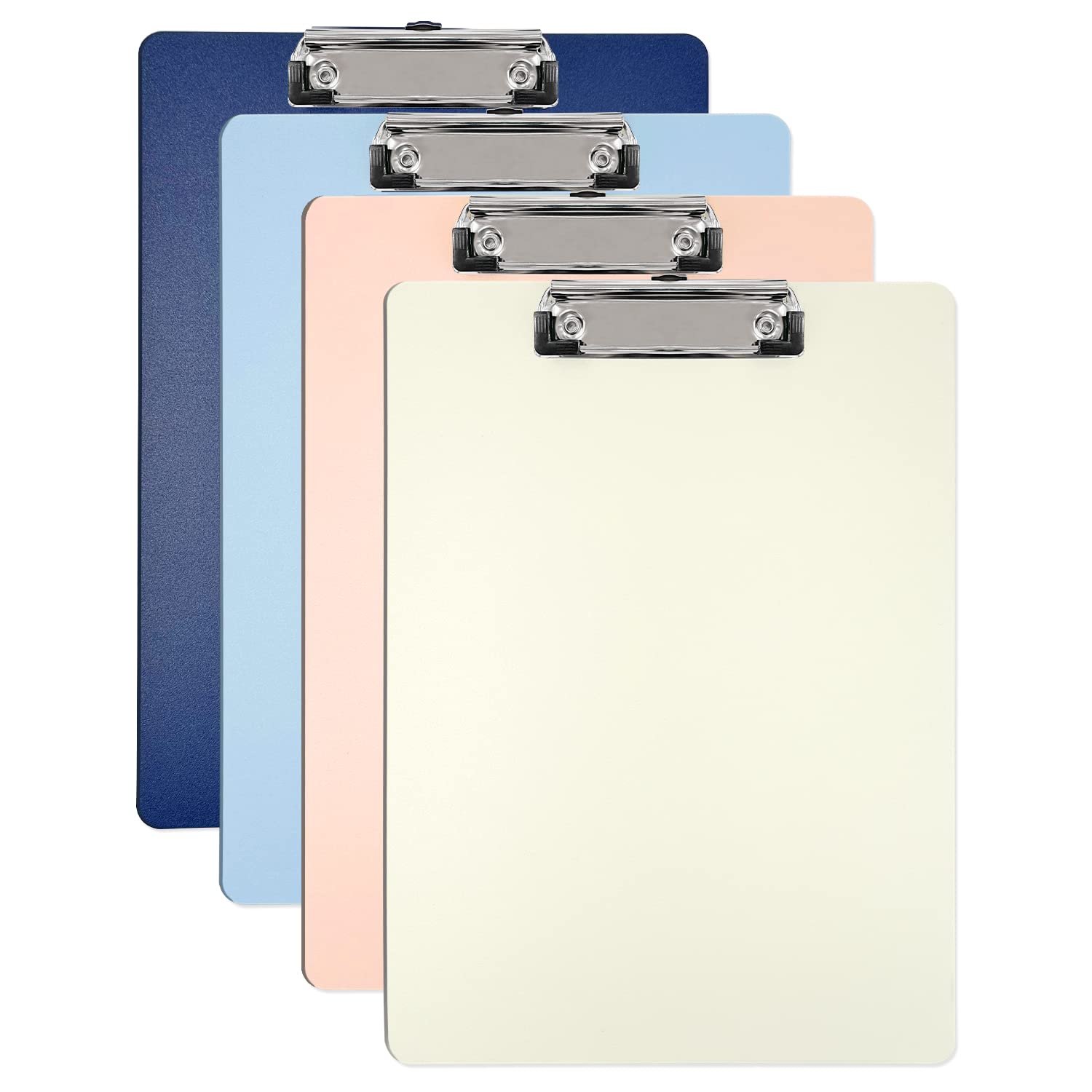 4 Pack Plastic Clipboards Multiple Colors Clip Boards With Low Profile Metal Clip,Hangable Low Profile Clipboard, Standard A4 Le
