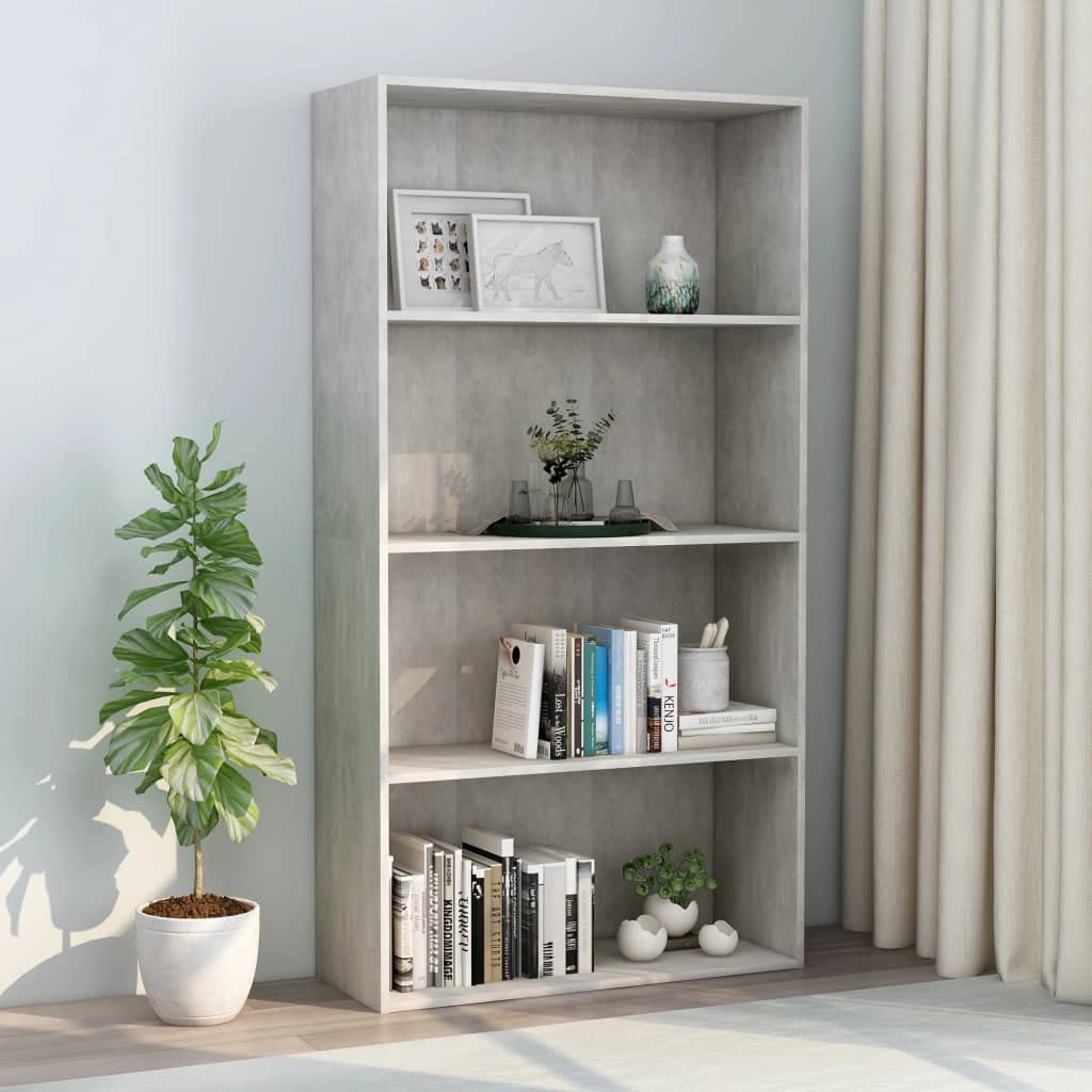 vidaXL Bookshelf, 4-Tier Book Cabinet Bookcase, Wall Bookshelf for Living Room, Freestanding Shelving Unit, Modern, Concrete Gray Engineered Wood