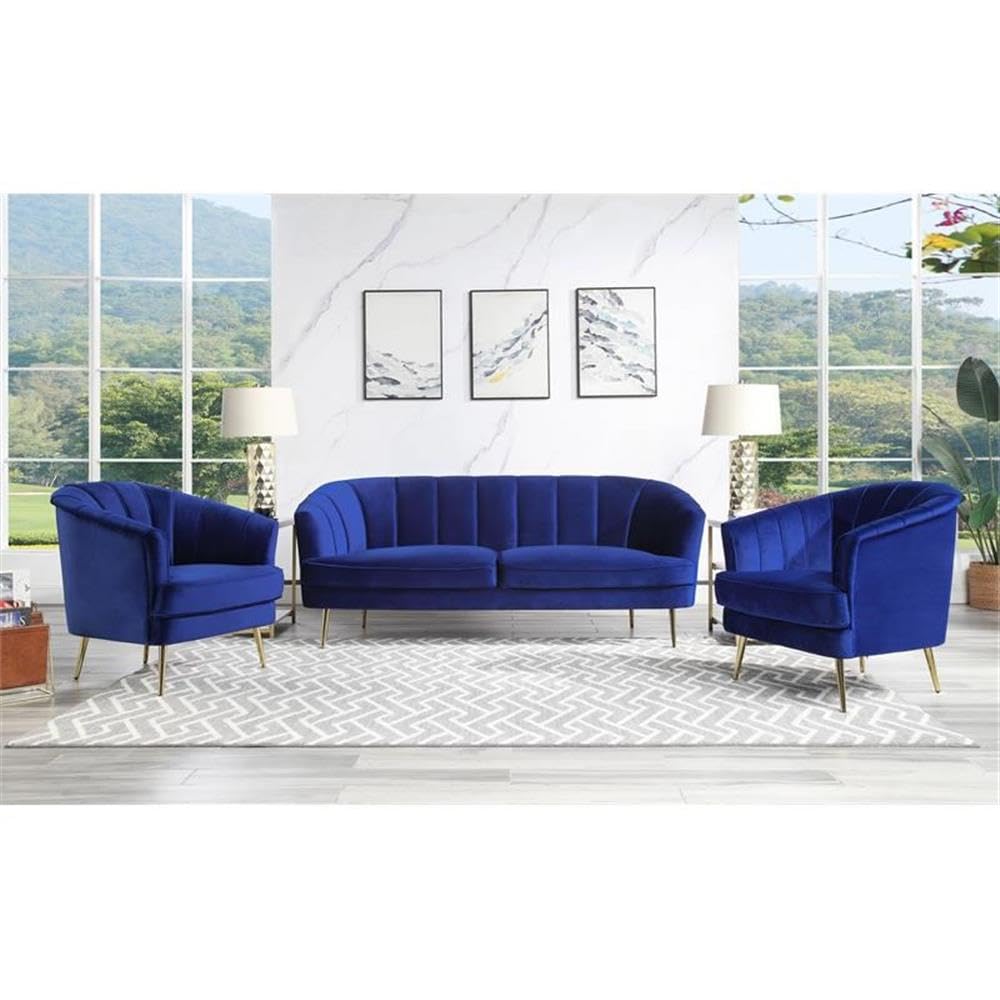 Acme Eivor Tufted Velvet Upholstery Sofa with Recessed Arm in Blue