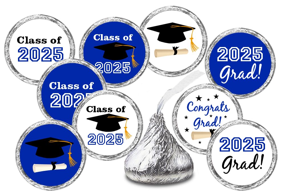 216 New Graduation Party Cap Class Of 2025 Favor Kisses Stickers Labels Stickers. Grad Party Favor Decorations. Made In Usa (Blu