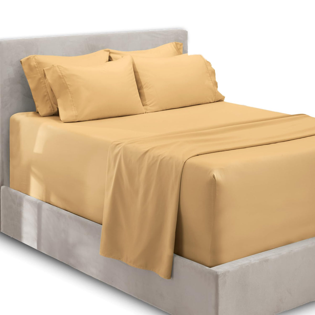Hearth & Harbor Bed Linen Set - Twin Size - 4 Piece - Microfiber - Deep Pocket - Camel