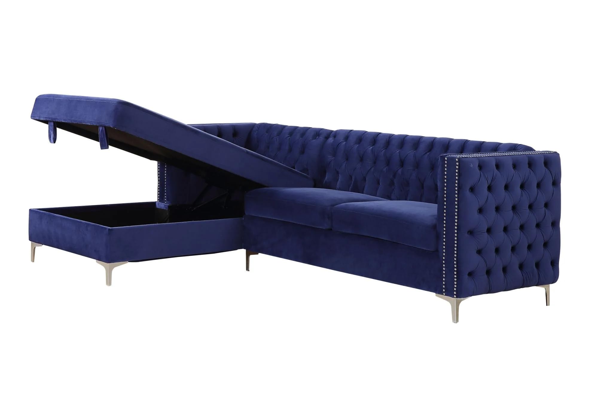 Acme Sullivan Sectional Sofa in Navy Blue Velvet
