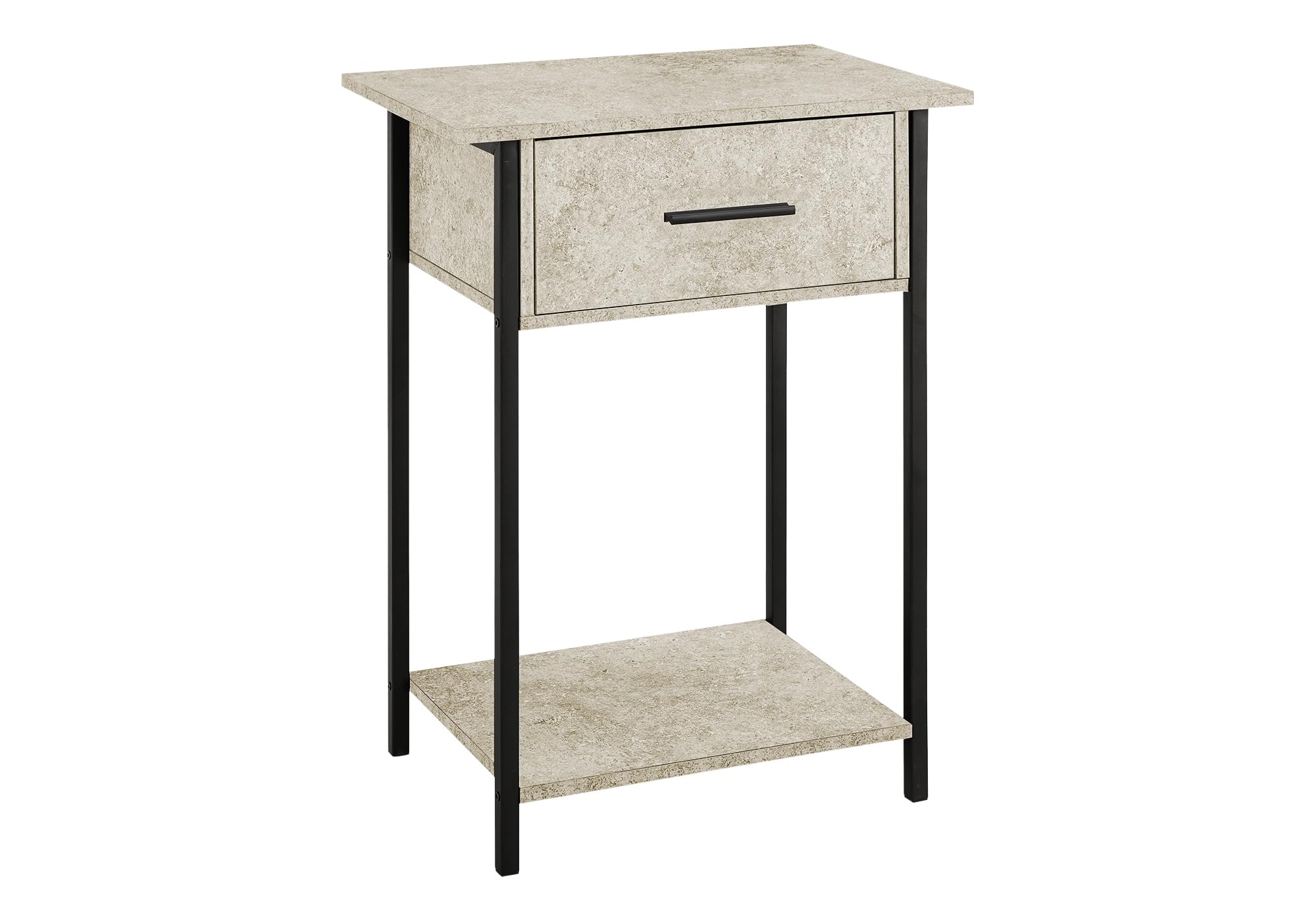 Accent Table, 2 Tier, End Cream Stone Laminate, Black Metal, Contemporary