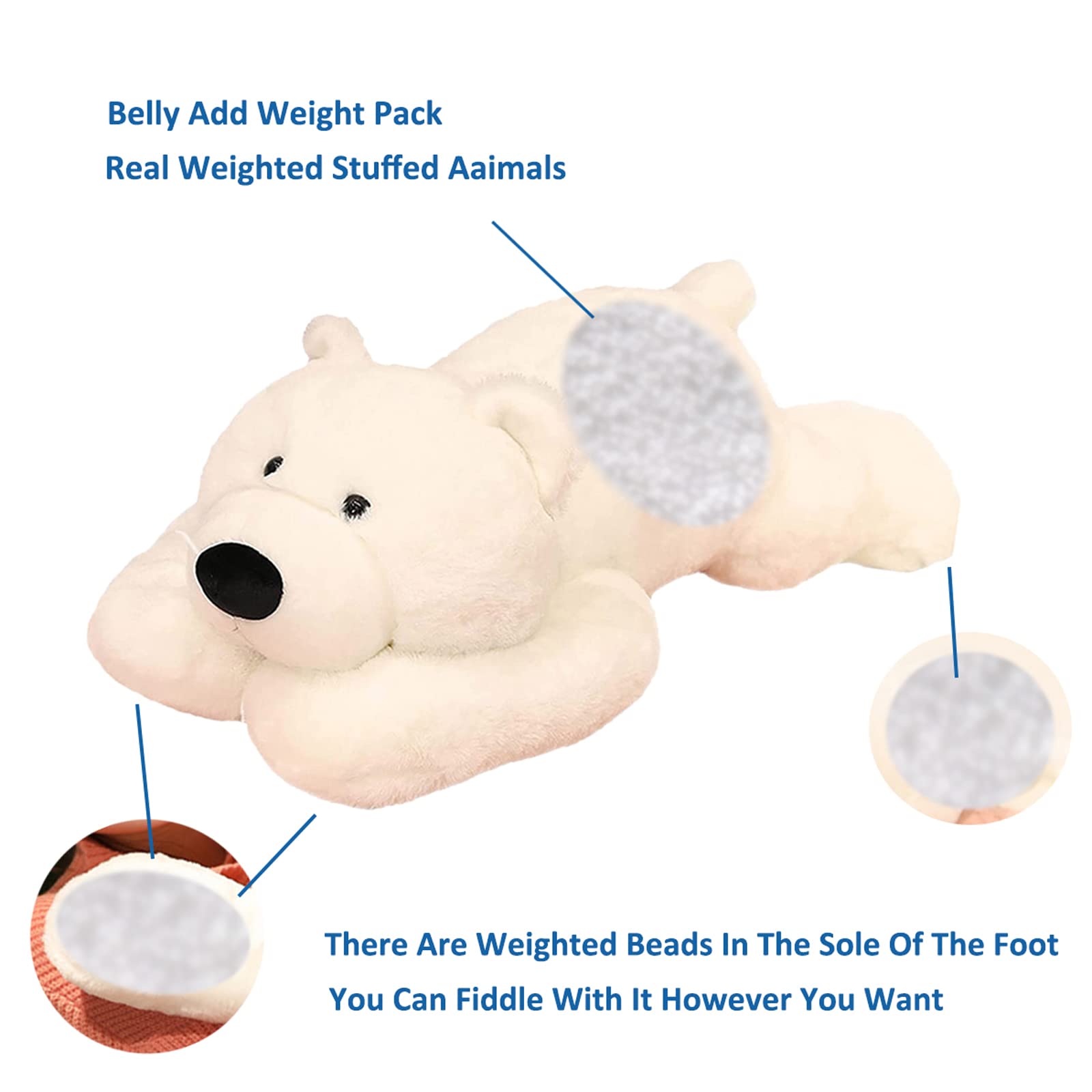 Doireum Weighted Stuffed Animals, 3.3 Lbs Weighted Polar Bear Stuffed Animal Toy White Bear Weighted Plush Animals Throw Pillow