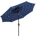 Sun-Ray 9 Round Patio Umbrella with 32 Solar Powered LED Lights, Push-Button Tilt and Hand Crank Lift, Solar Umbrella in Navy f