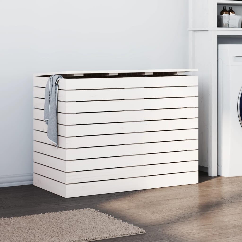 Vidaxl Laundry Basket, White Solid Pine, 88.5 X 44 X 66 Cm, 832320
