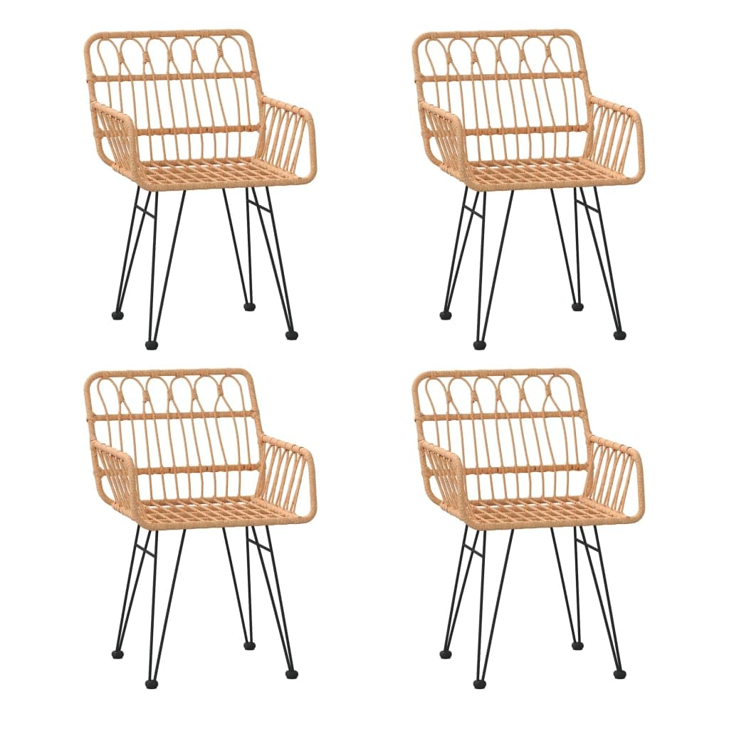 vidaXL 5 Piece Dining Set - Poly Rattan Outdoor Patio Furniture Set with Comfortable Armrest Chairs and Glass-Top Table - Weather Resistant & Easy to Clean - Brown