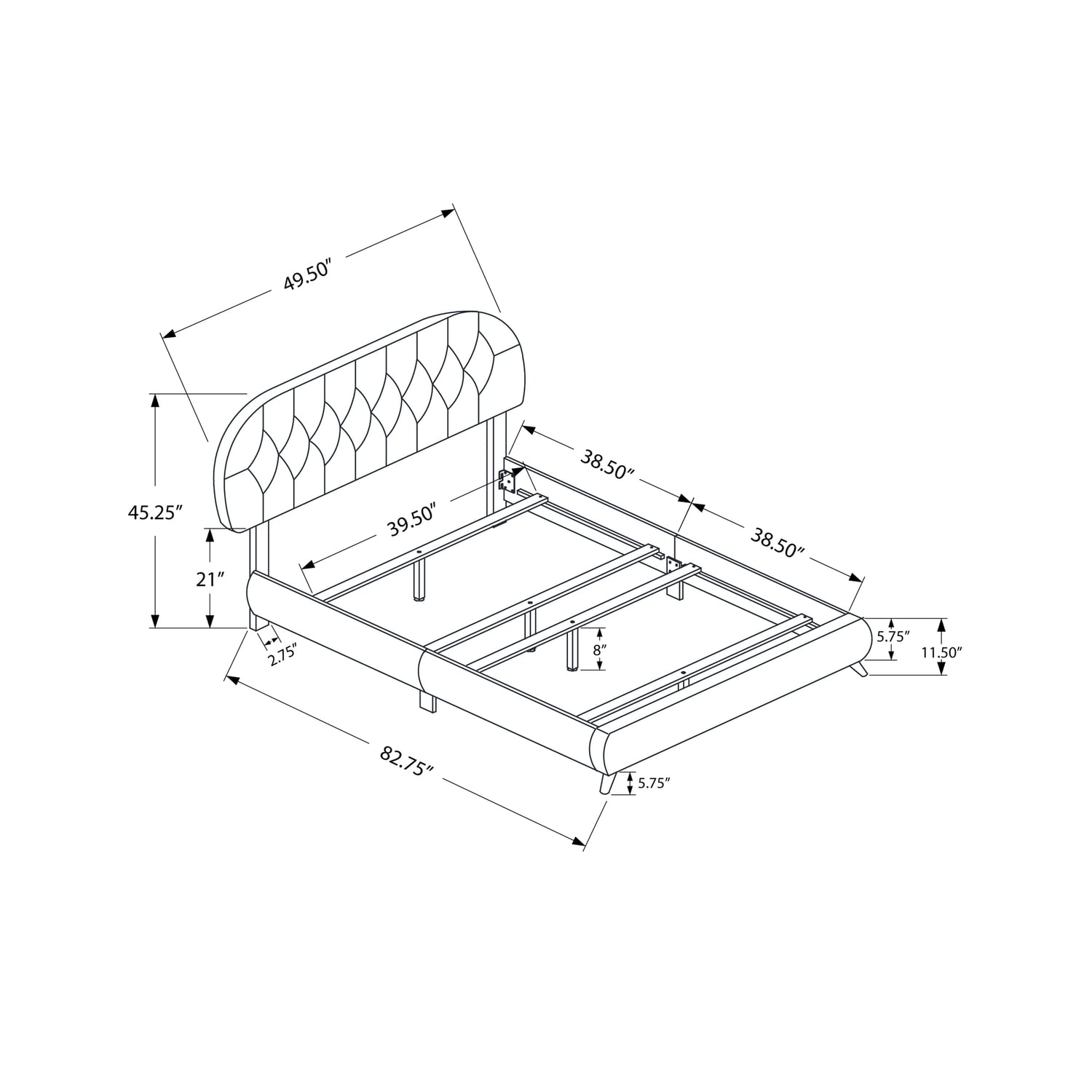 Monarch Specialties I Twin Size Leather-Look with Brown Wood Legs BED,