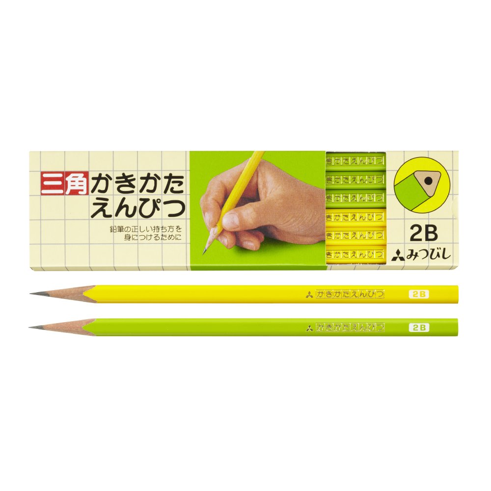 Mitsubishi Pencil K45632B Kakikata Pencil, Triangular Shaft, 2B, Yellow-Green, 1 Dozen