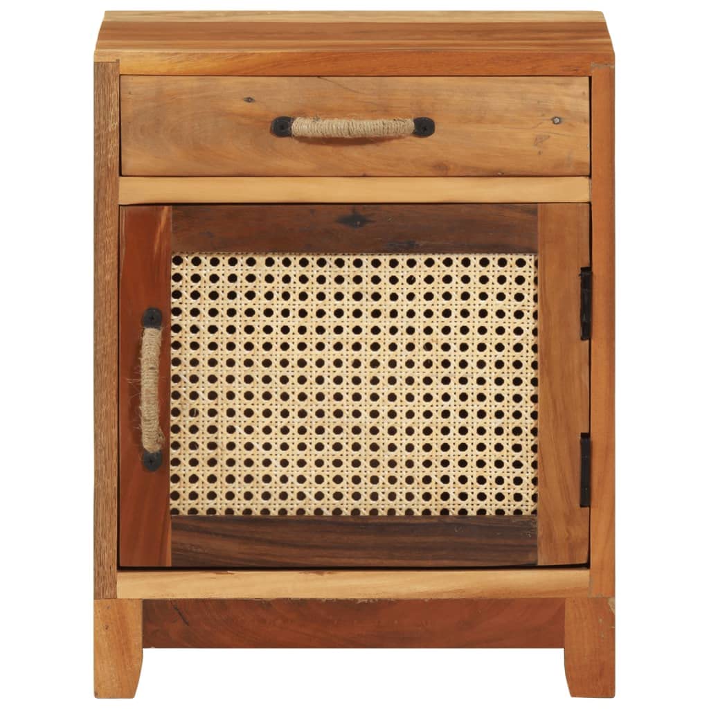 vidaXL Bedside Cabinet - Classic-Style Accent Furniture with Reclaimed Wood Construction and Natural Cane Door for Bedroom Decor