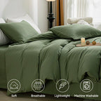 Jellymoni Green Duvet Cover Twin Size - 100% Washed Cotton Linen Feel Textured Comforter Cover, 2 Pieces Breathable Soft Bedding