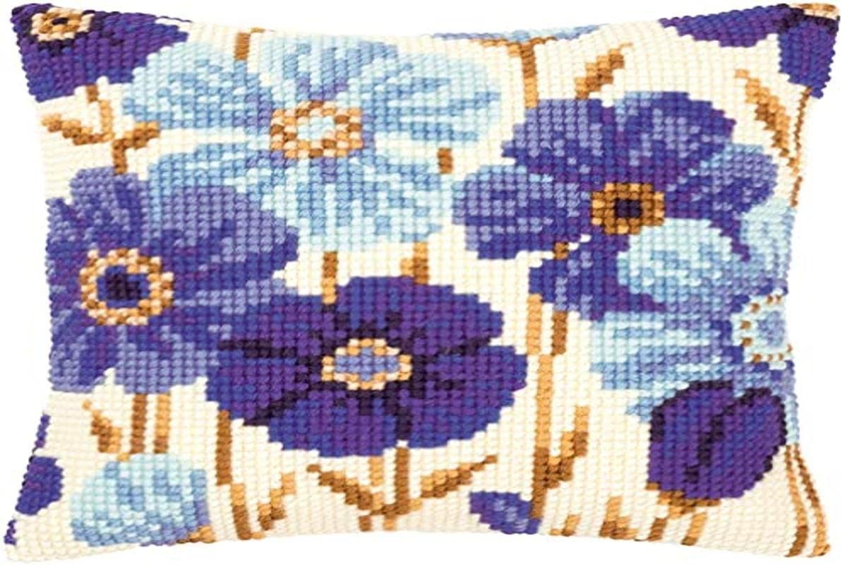 Vervaco Blue Flowers Cross Stitch Cushion, Multi-Colour